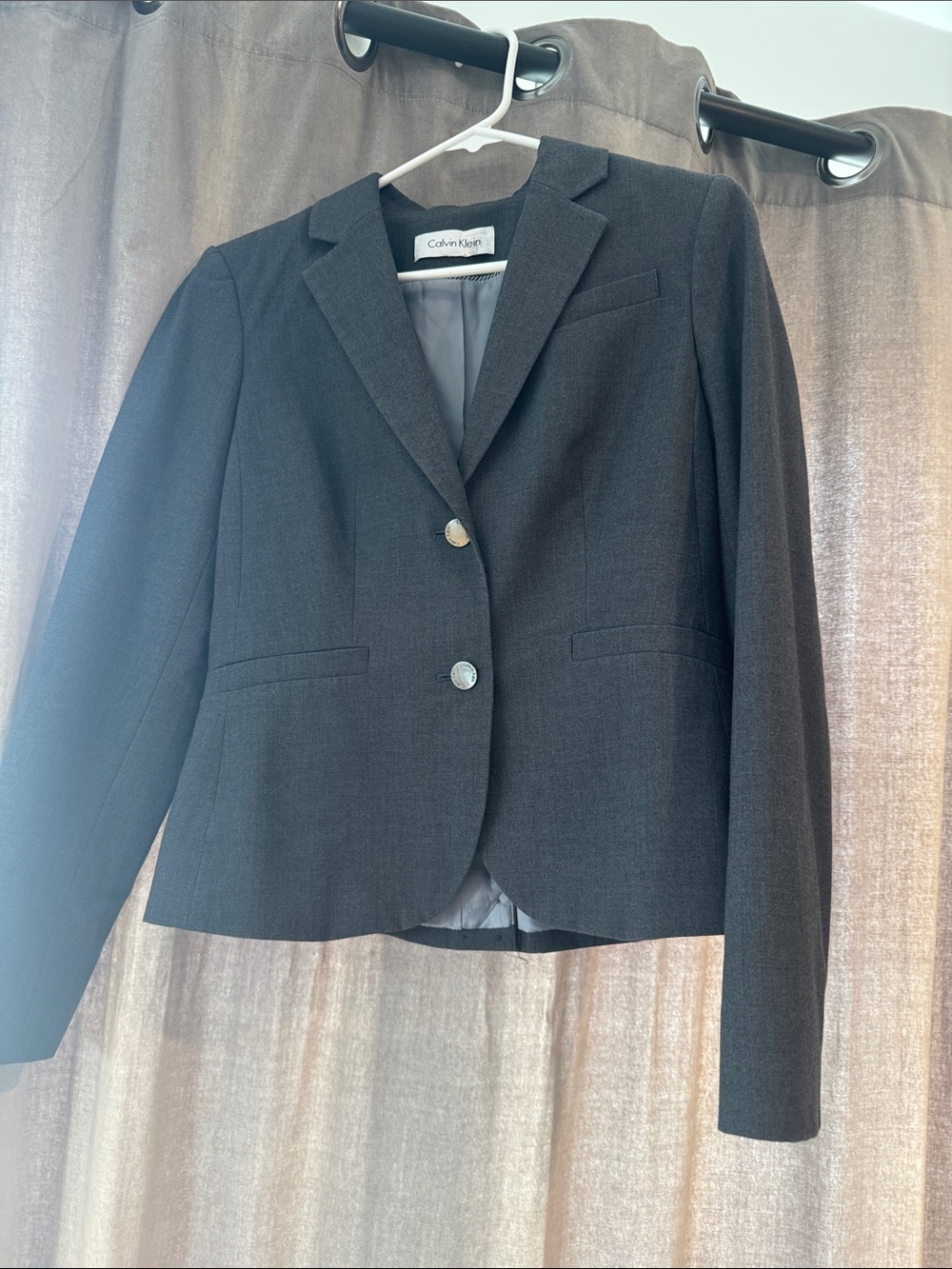 Calvin Klein Grey Women's Blazer Two-Button Suit Jacket